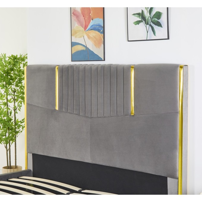 Pat Tapițat Premium Catifea 160x200 cm, Somiera Inclusa, Gri Petrol, Fara Saltea cod LB-215