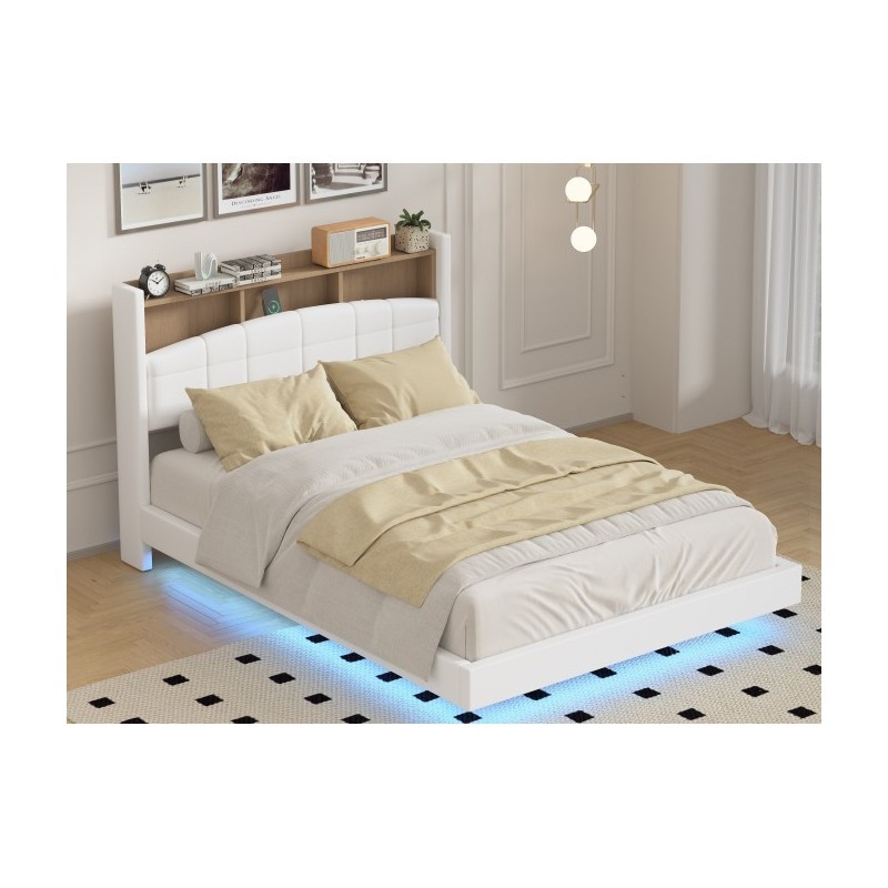 Pat MARIO Complet Tapitat Piele Ecologica, Cu Iluminare Led Integrada, Somiera Inclusa, ALB, Fara Saltea Pat MARIO Complet Tapitat Piele Ecologica, Cu Iluminare Led Integrada, Somiera Inclusa, ALB, Fara Saltea