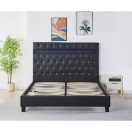 Pat Tapițat Premium Catifea 160x200 cm, Somiera Inclusa, Negru, Fara Saltea cod FB-18