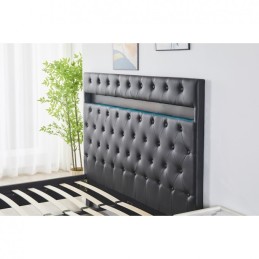 Pat Tapițat Premium Catifea 160x200 cm, Somiera Inclusa, Negru, Fara Saltea cod FB-18