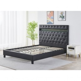 Pat Tapițat Premium Catifea 160x200 cm, Somiera Inclusa, Negru, Fara Saltea cod FB-18