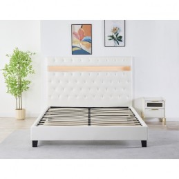 Pat Tapițat Premium Catifea 160x200 cm, Somiera Inclusa, Alb, Fara Saltea cod FB-18