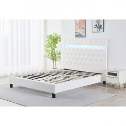 Pat Tapițat Premium Catifea 160x200 cm, Somiera Inclusa, Alb, Fara Saltea cod FB-18