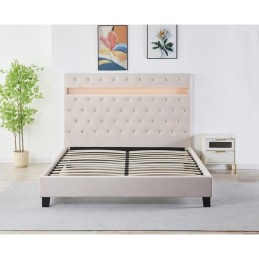 Pat Tapițat Premium Catifea 160x200 cm, Somiera Inclusa, Bej, Fara Saltea cod FB-18
