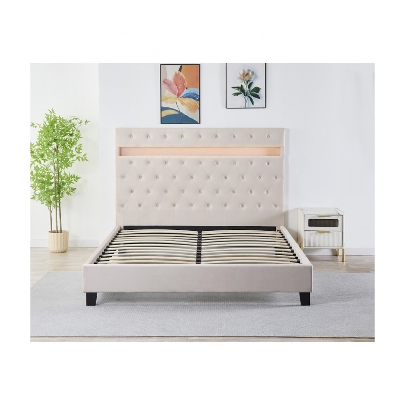 Pat Tapițat Premium Catifea 160x200 cm, Somiera Inclusa, Bej, Fara Saltea cod FB-18 Pat Tapițat Premium Catifea 160x200 cm, Somiera Inclusa, Bej, Fara Saltea cod FB-18