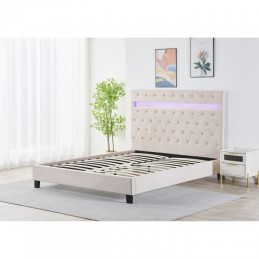Pat Tapițat Premium Catifea 160x200 cm, Somiera Inclusa, Bej, Fara Saltea cod FB-18