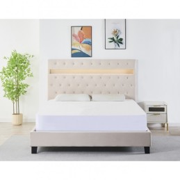 Pat Tapițat Premium Catifea 160x200 cm, Somiera Inclusa, Bej, Fara Saltea cod FB-18