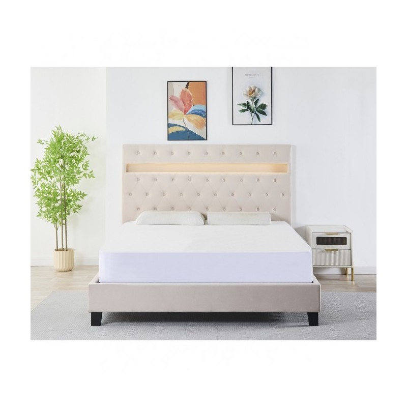 Pat Tapițat Premium Catifea 160x200 cm, Somiera Inclusa, Bej, Fara Saltea cod FB-18 Pat Tapițat Premium Catifea 160x200 cm, Somiera Inclusa, Bej, Fara Saltea cod FB-18