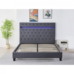 Pat Tapițat Premium Catifea 160x200 cm, Somiera Inclusa, Gri Inchis, Fara Saltea cod FB-18
