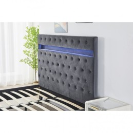 Pat Tapițat Premium Catifea 160x200 cm, Somiera Inclusa, Gri Inchis, Fara Saltea cod FB-18