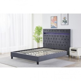 Pat Tapițat Premium Catifea 160x200 cm, Somiera Inclusa, Gri Inchis, Fara Saltea cod FB-18